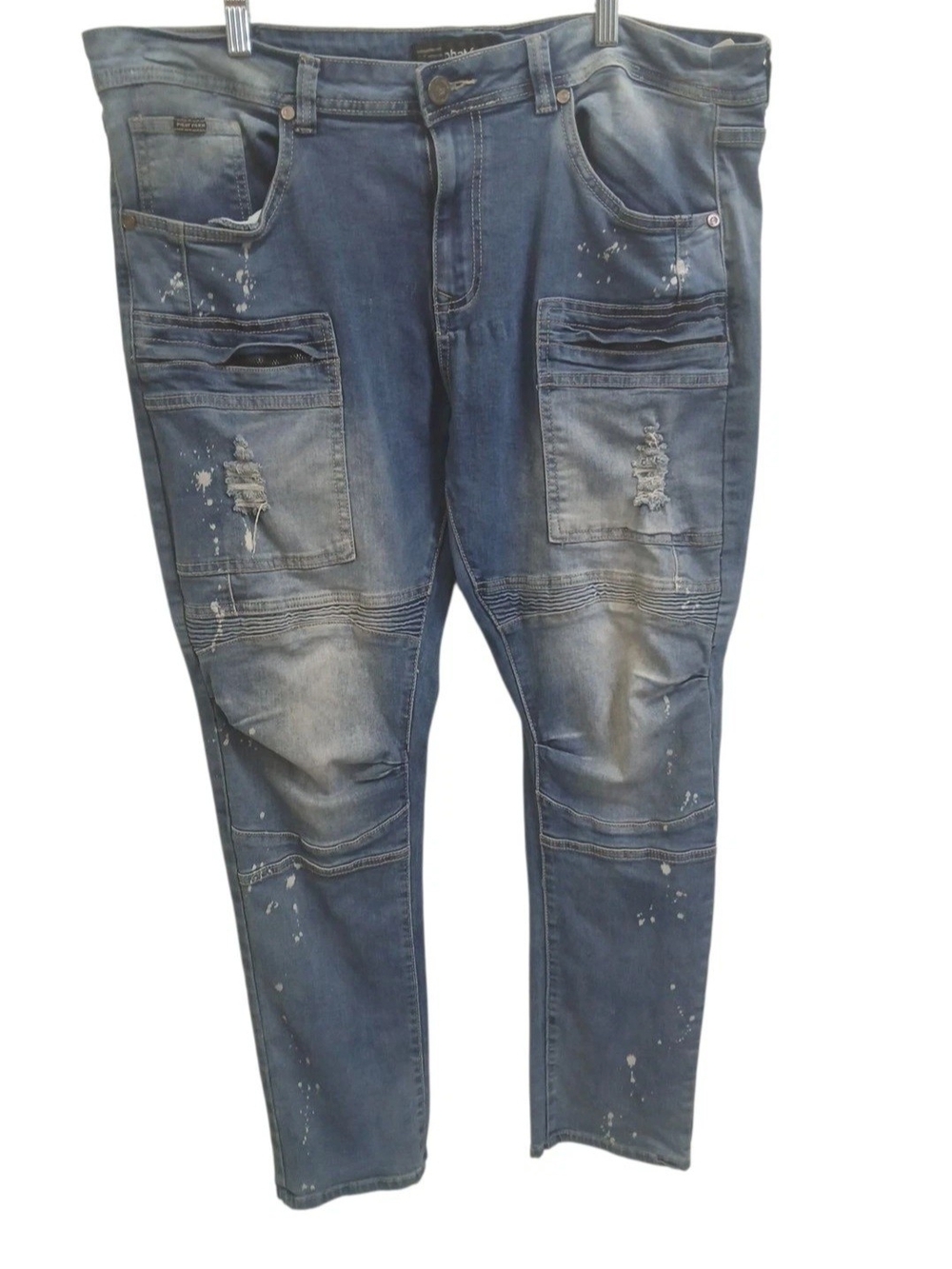 Phat Farm Blue Denim Jeans With Paint Splatter Design 38x30 Vintage Y2K